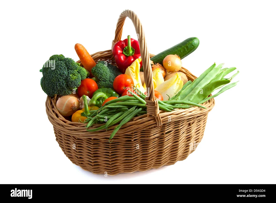 Плетеная корзина с продуктами