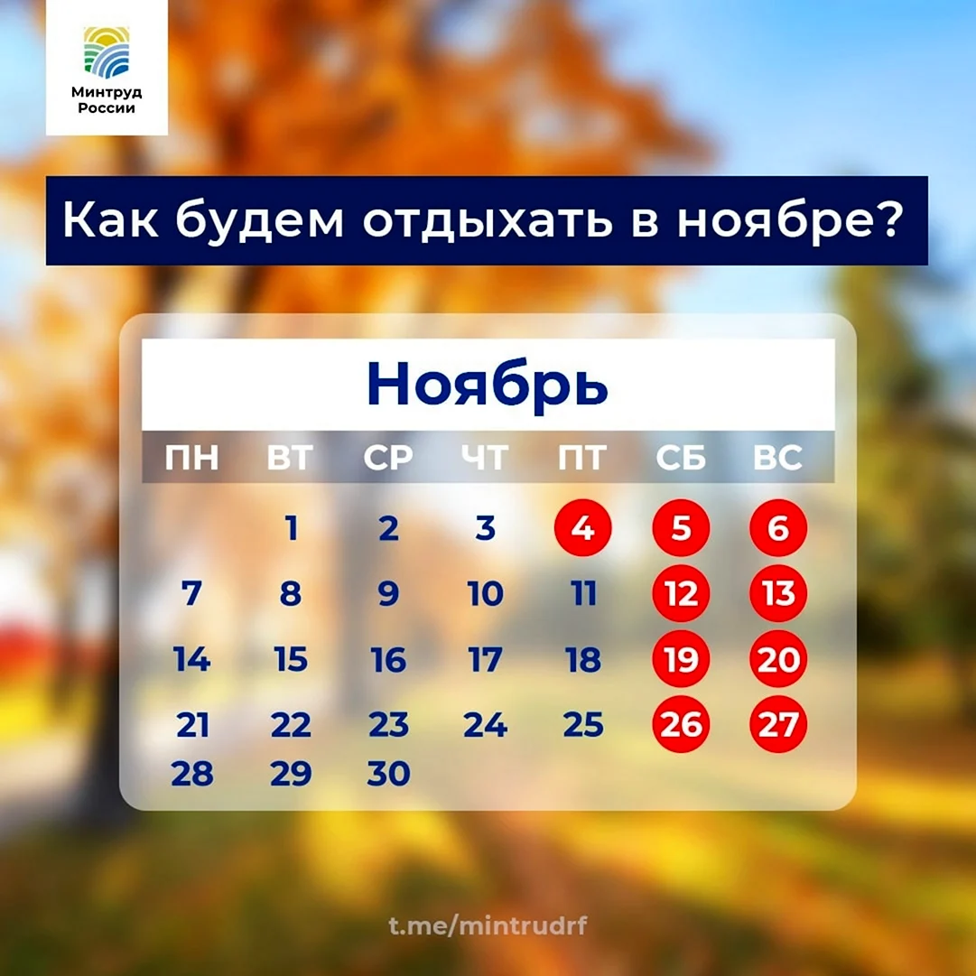 Праздничные нерабочие дни в ноябре