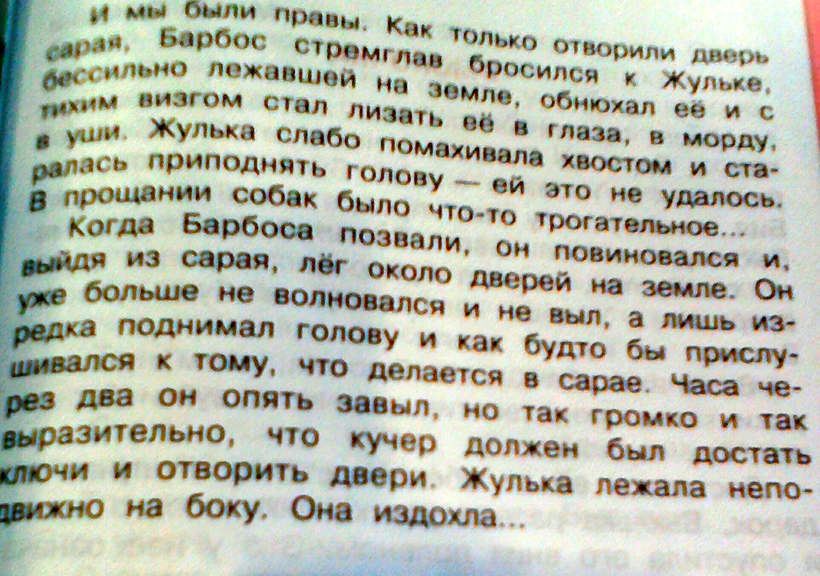 Придумать концовку к рассказу Барбос и Жулька