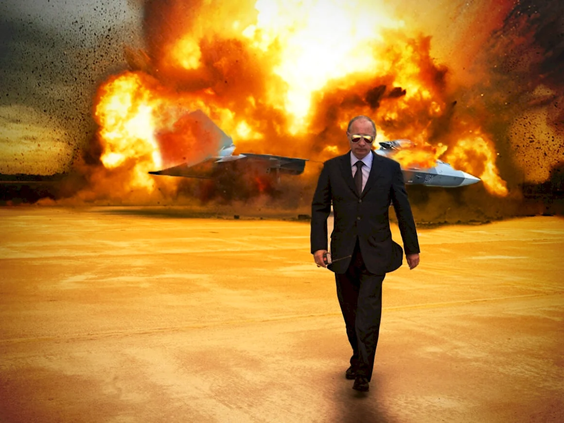 Путин на фоне взрыва