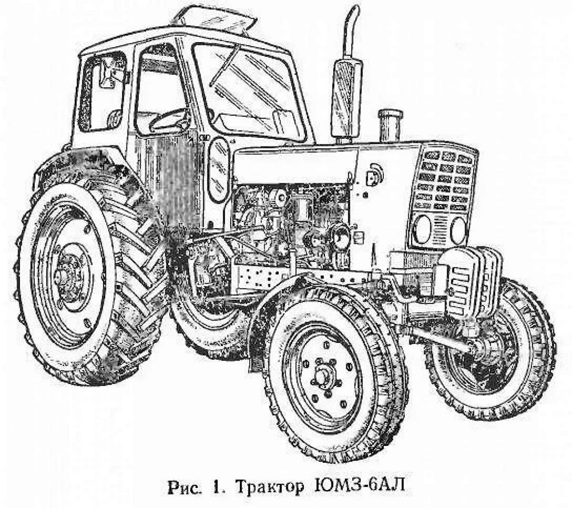 Раскраска трактор ЮМЗ-6