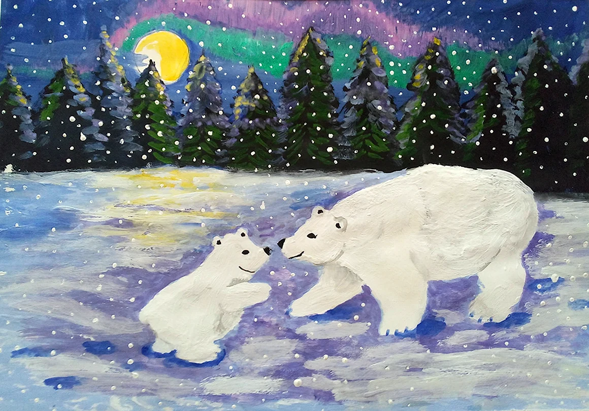 Рисование «белый медведь и Северное сияние» Лыкова