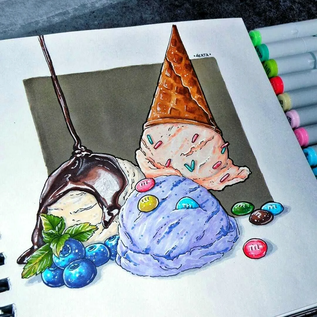 Рисование еды в скетчбуке
