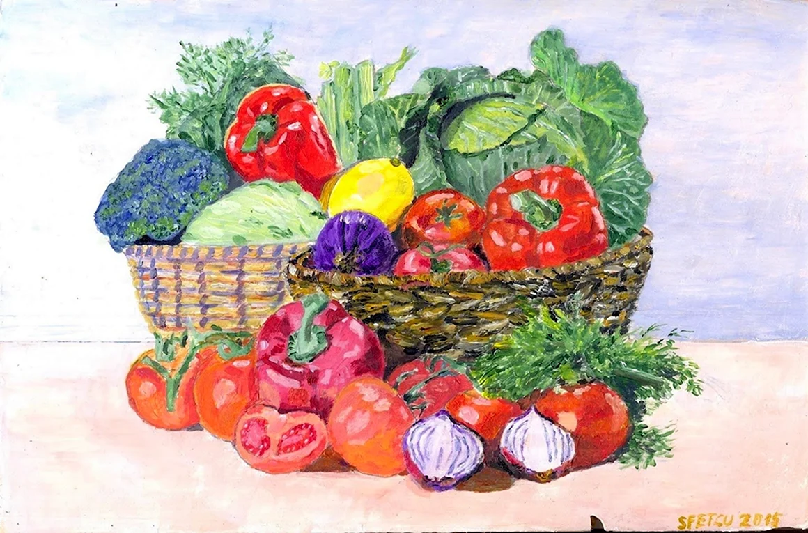 Рисование корзина с овощами