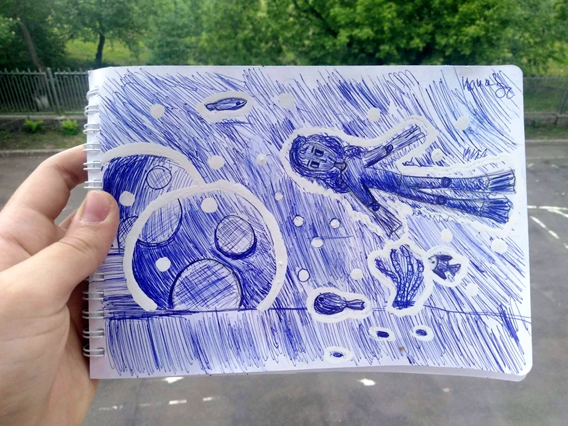 Рисование синей ручкой