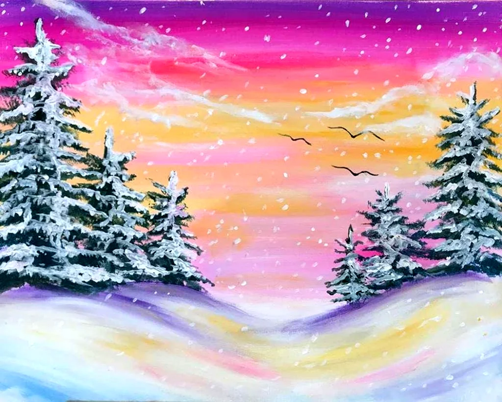 Рисование зимний пейзаж