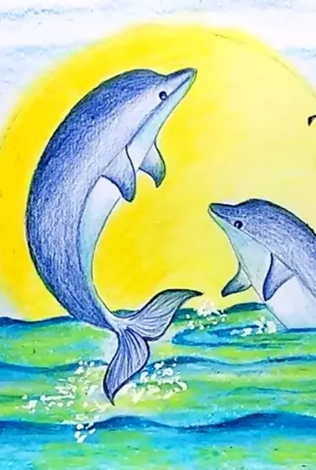 Рисовать дельфинов в море