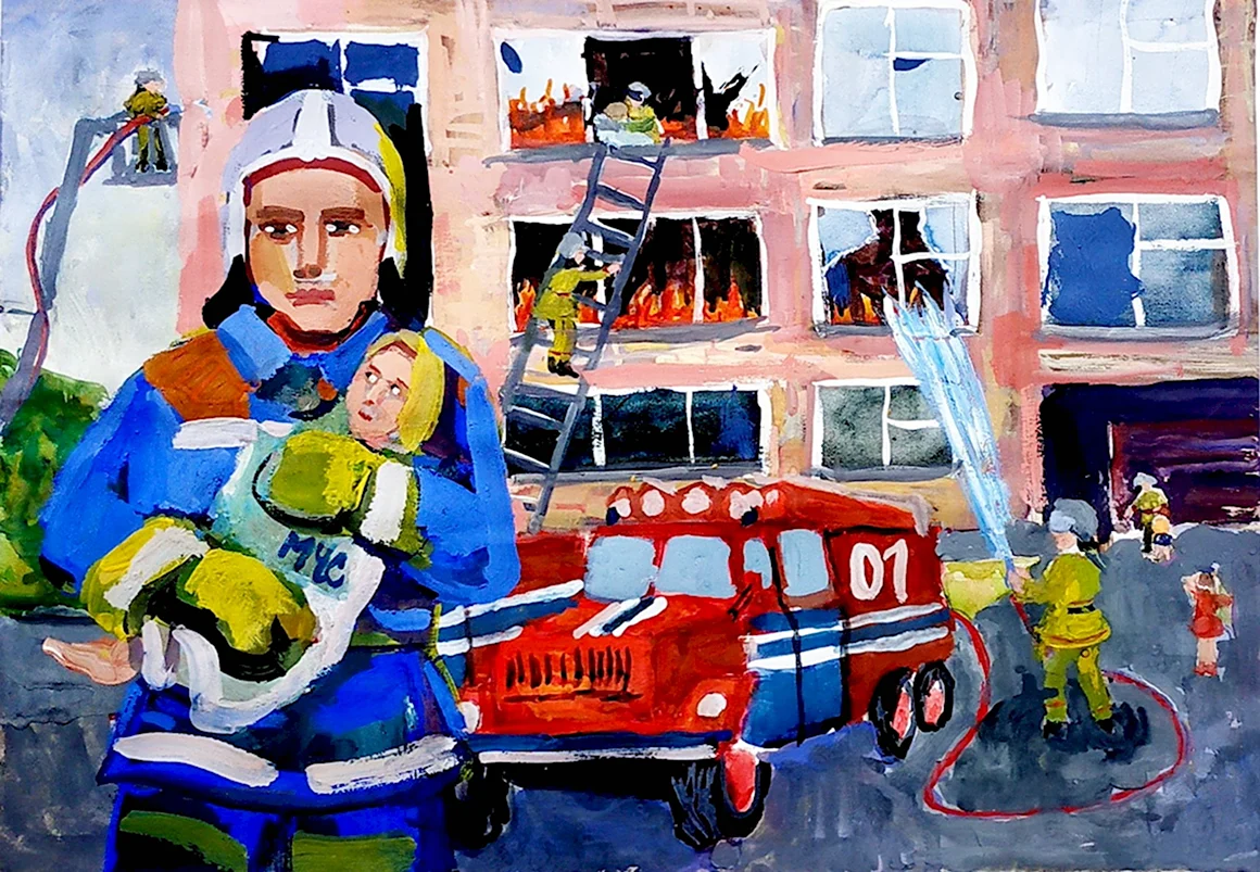 Рисунки детей мой папа пожарный