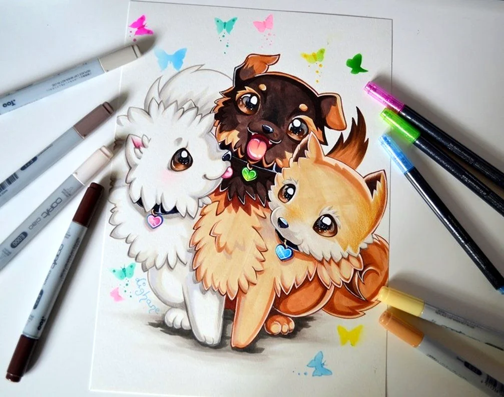 Рисунки животных маркерами