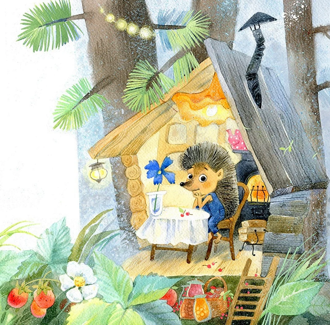 Рисунок дача кот и Ежик
