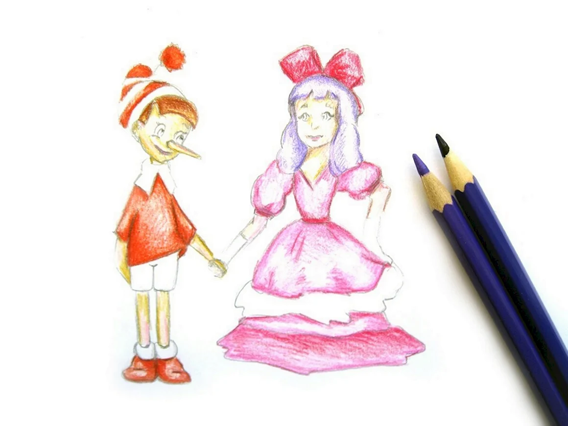 Рисунок Мальвины и Буратино