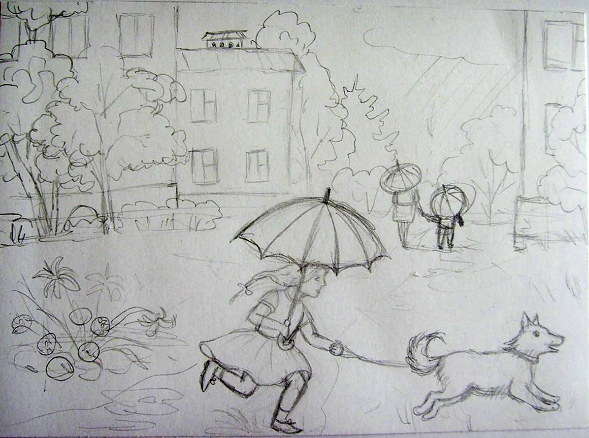 Рисунок осень карандашом