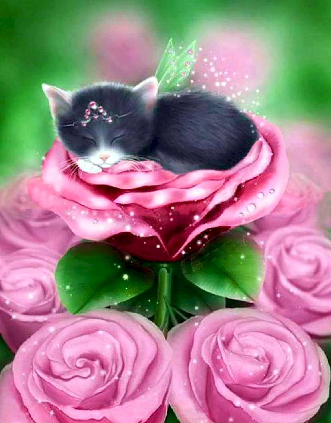 Розы и котенок