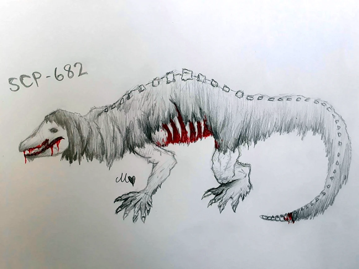 SCP 682 Неуязвимая рептилия карандашом