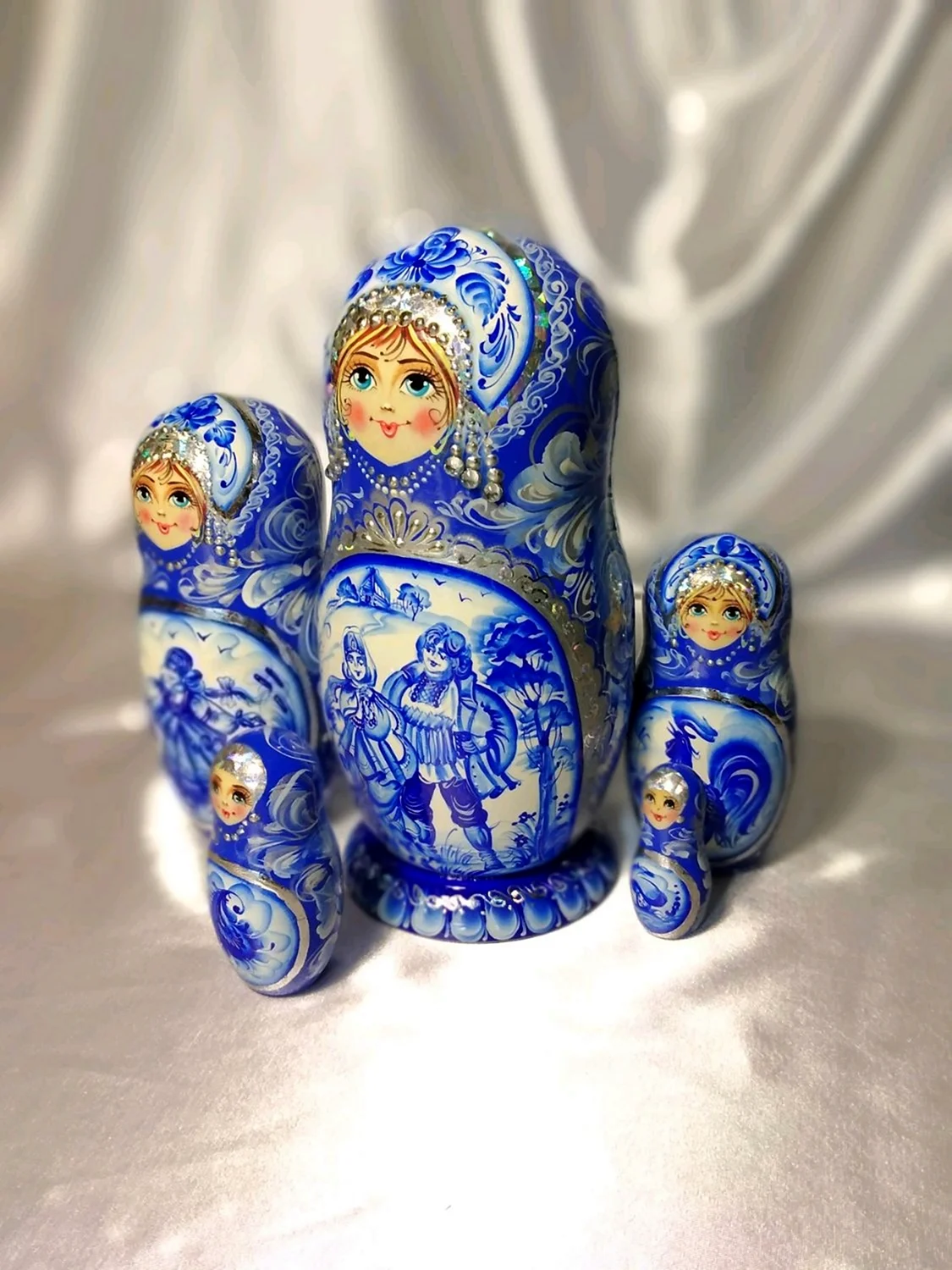 Серебро Матрешка Гжель
