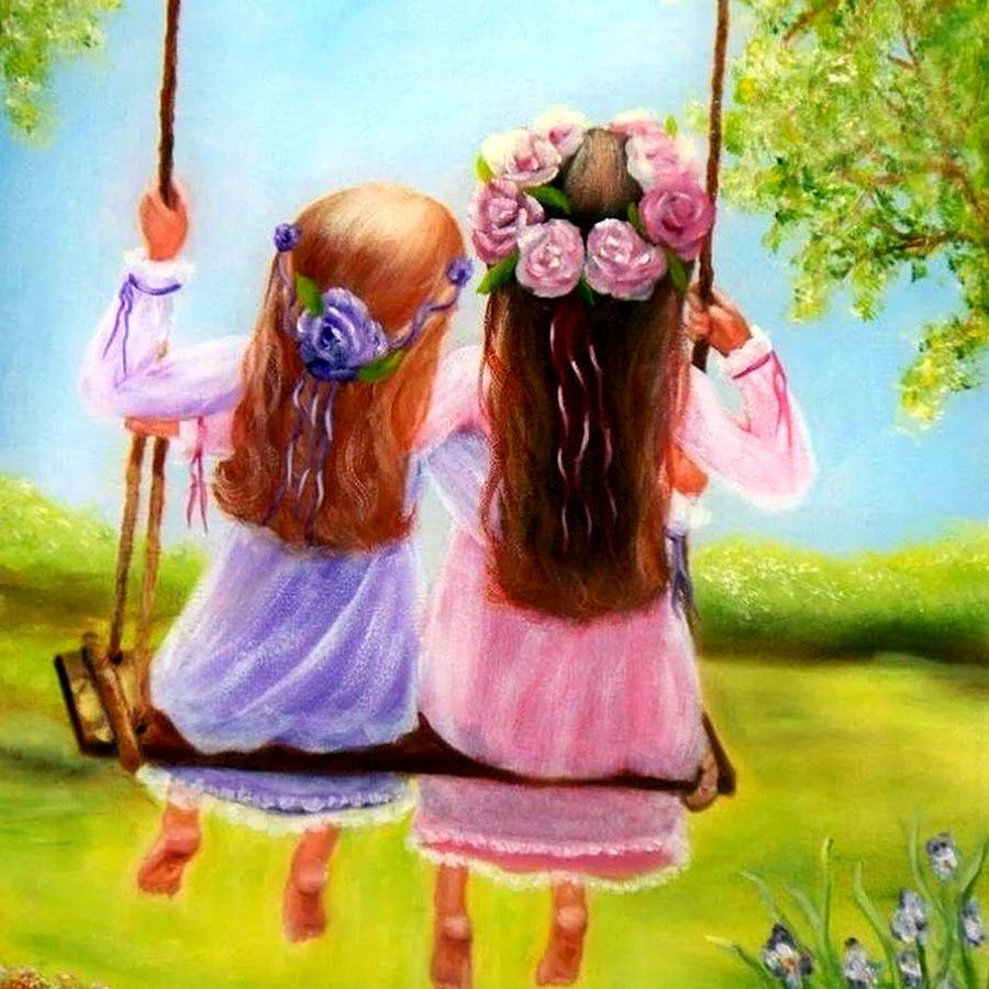 Сестрички с косами рисунок