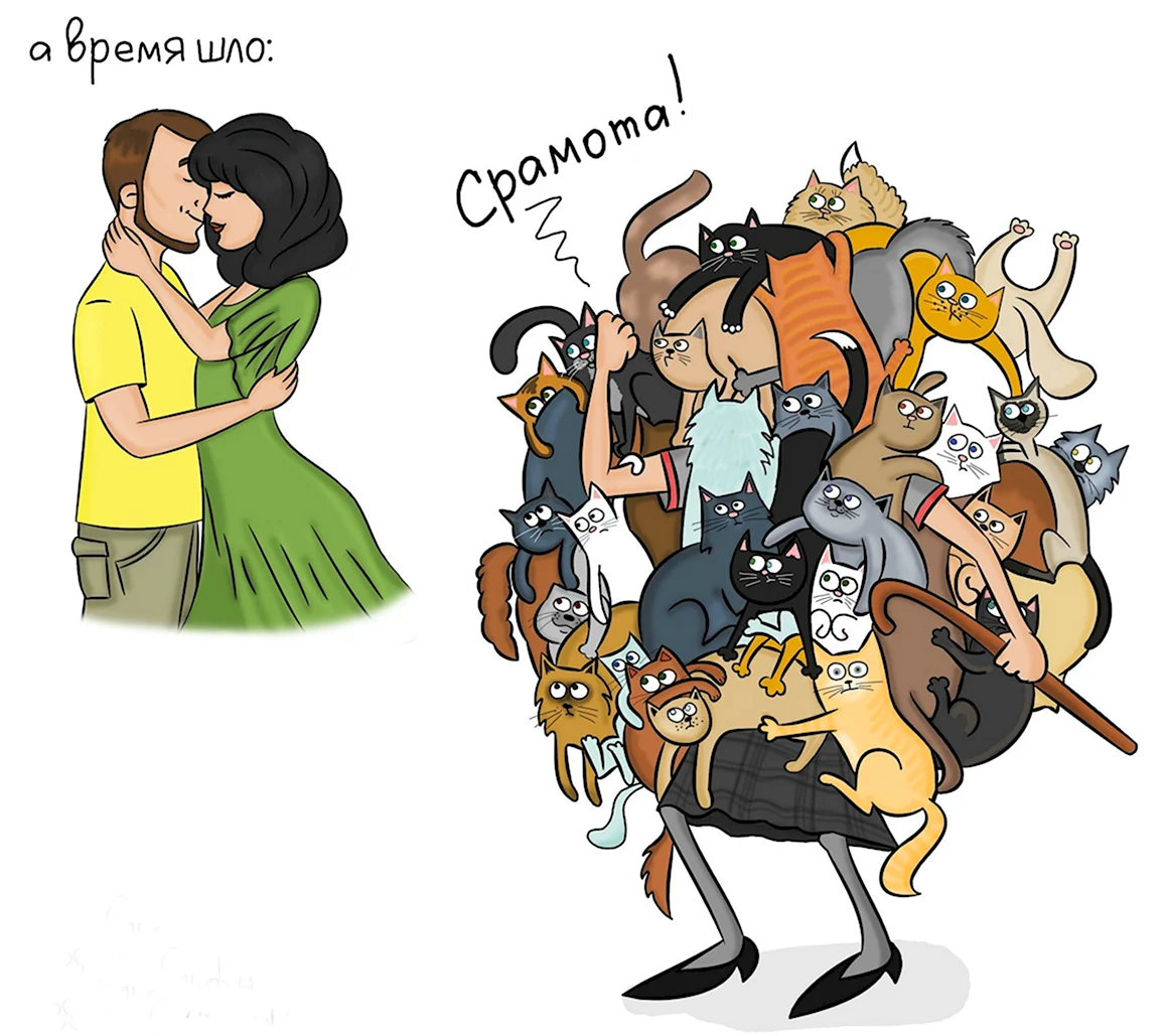Сильная и независимая женщина с кошками