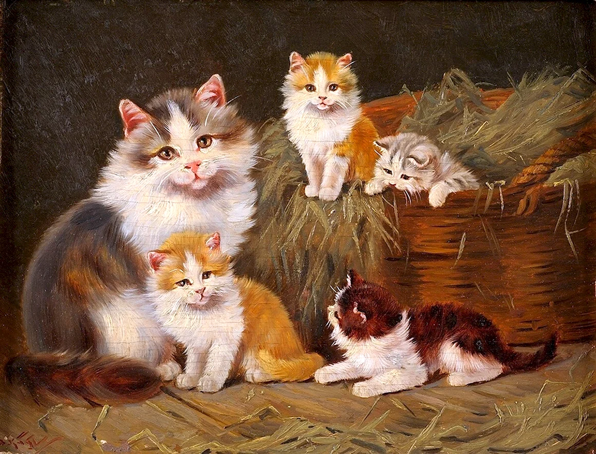 Сюжетная картина кошка с котятами