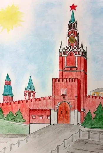 Спасская башня Кремля рисование
