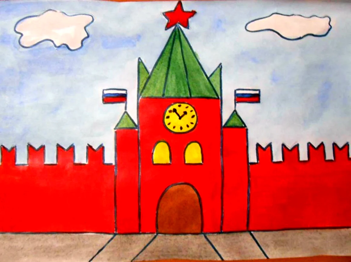 Спасская башня Кремля рисование