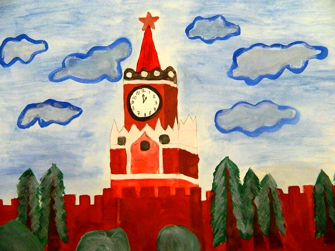 Спасская башня Кремля рисование