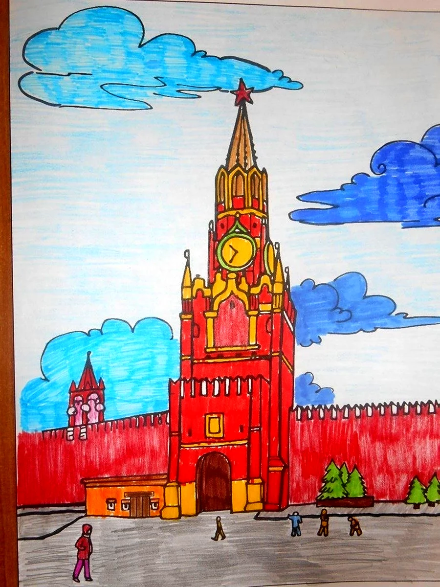Спасская башня Кремля рисование Комарова