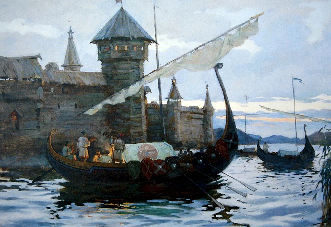Варяжские корабли в Великом Новгороде Васнецов