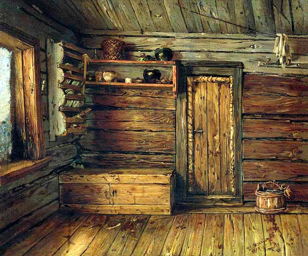 Василий Максимов «внутренний вид избы» 1869 го