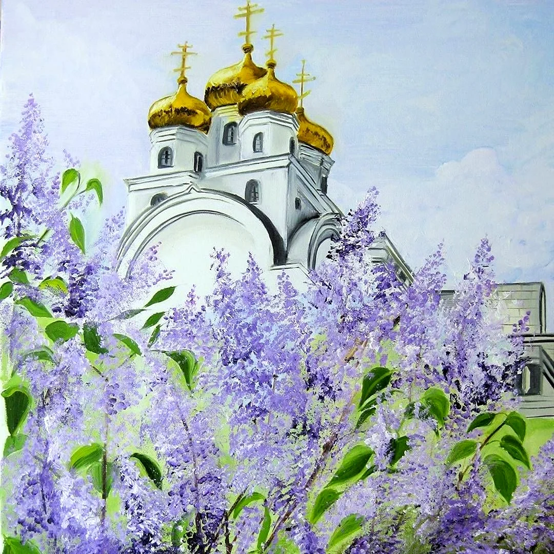 Весенний пейзаж с храмом
