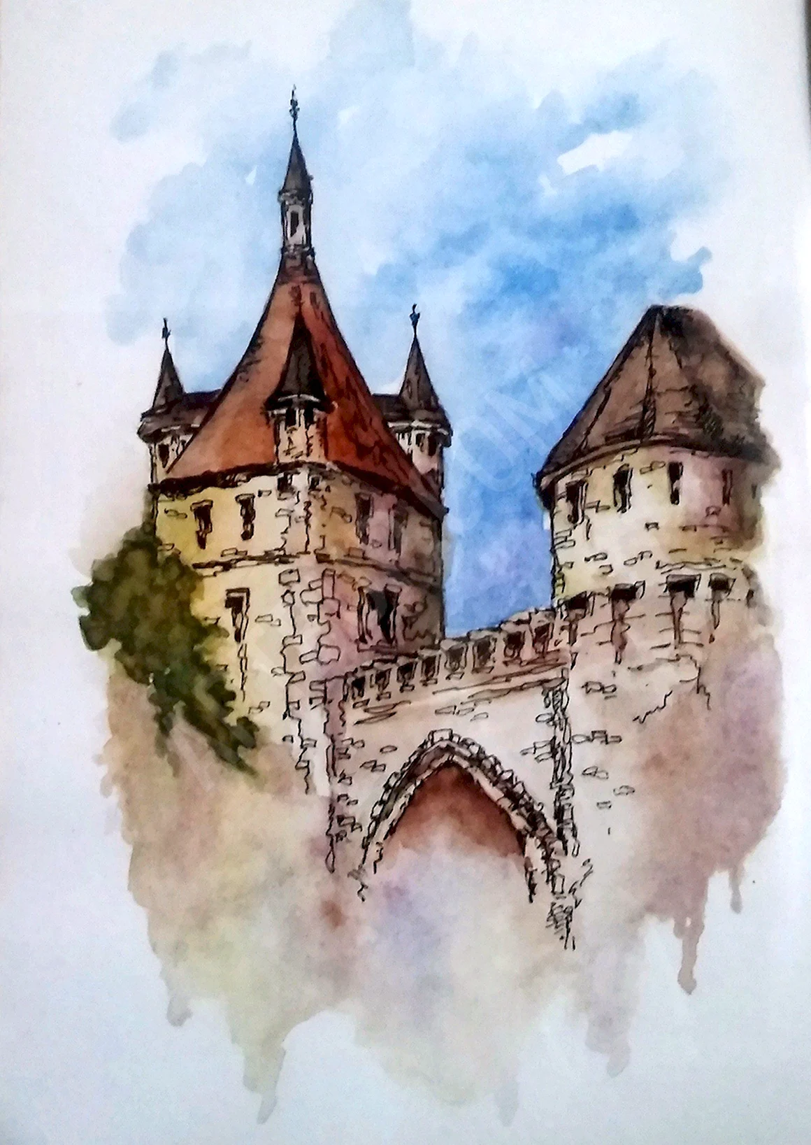 Замок Дракулы акварель