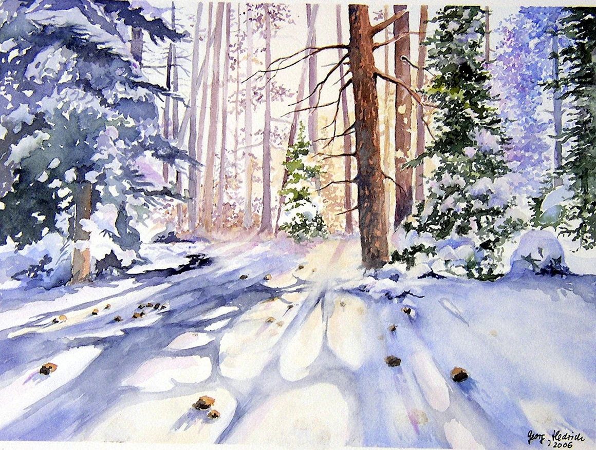 Зима акварель