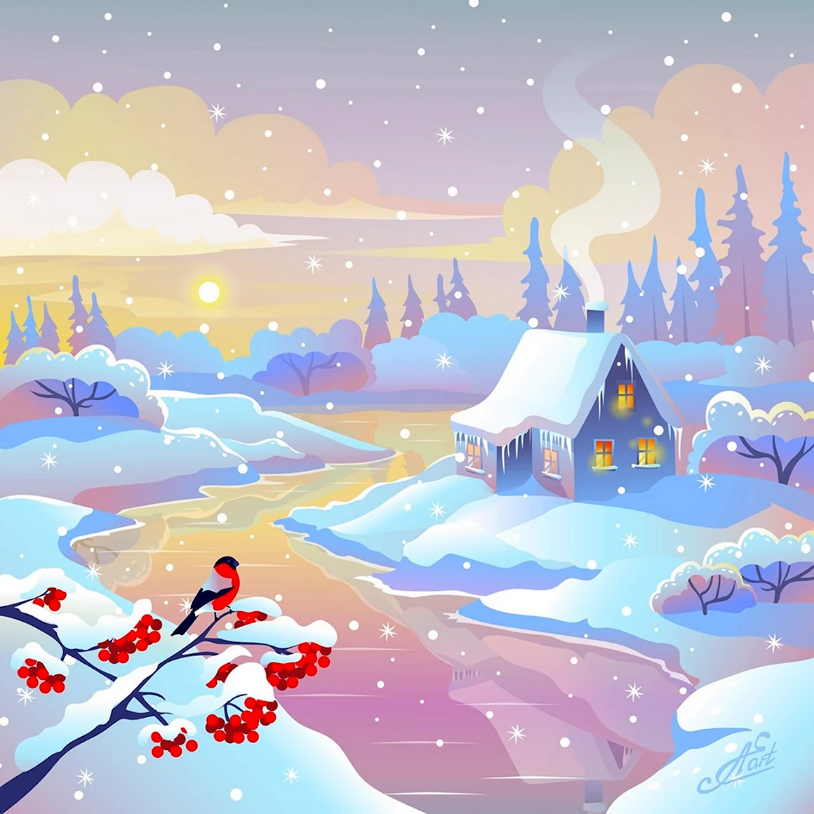 Зимний лес иллюстратор