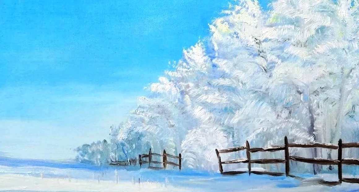 Зимний пейзаж красками