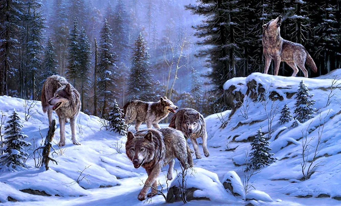 Зимний пейзаж с животными